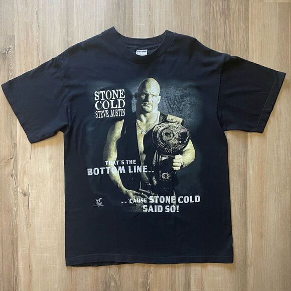 Vintage WWF Stone Cold Steve Austin Bottom Line 1998 T-Shirt Black Men’s Large - Picture 1 of 4